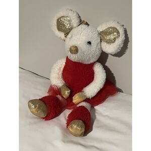 Dan Dee White Gold GlitterMouse Plush 16 Inch Red TutuChristmas Shelf Sitter